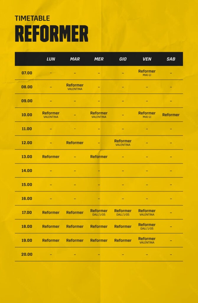 Timetable Reformer 2026, Crossfit Parco Dora