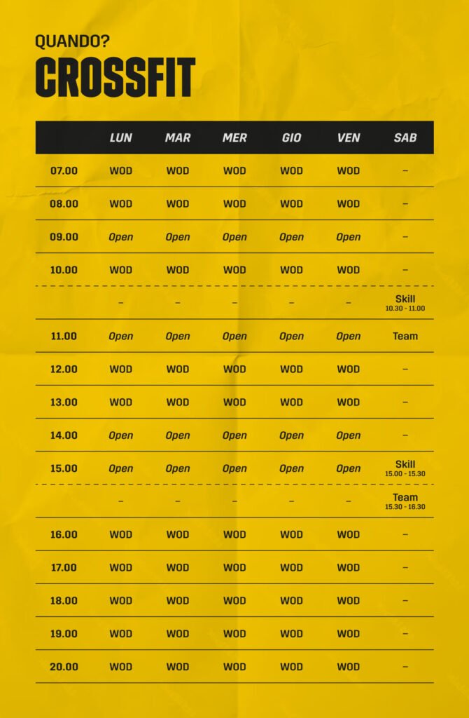 Timetable Crossfit 2026, Crossfit Parco Dora