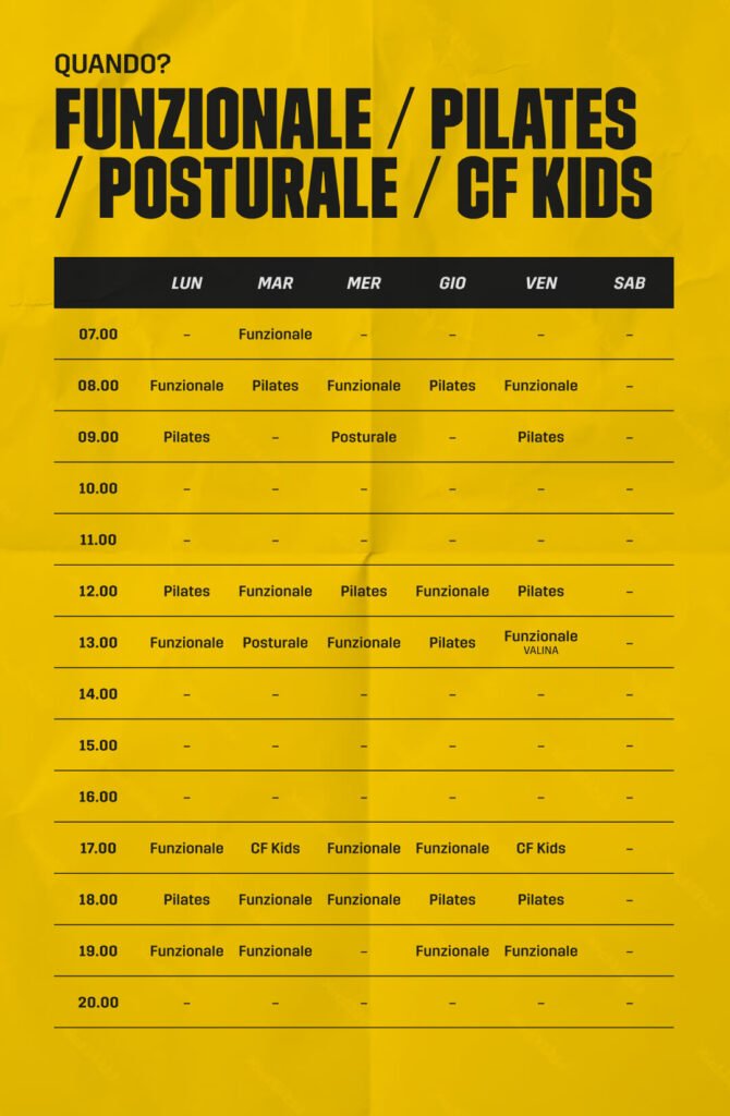 Timetable funzionale, pilates, posturale, crossfit kids 2026, Crossfit Parco Dora