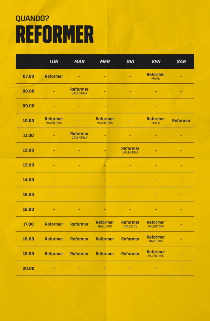 Timetable Reformer 2026, Crossfit Parco Dora